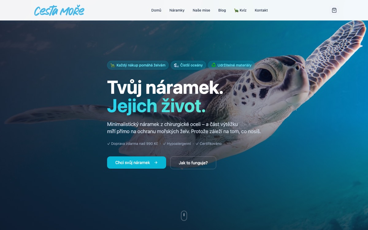 Cesta Moře — úvodní stránka e-shopu s náramky