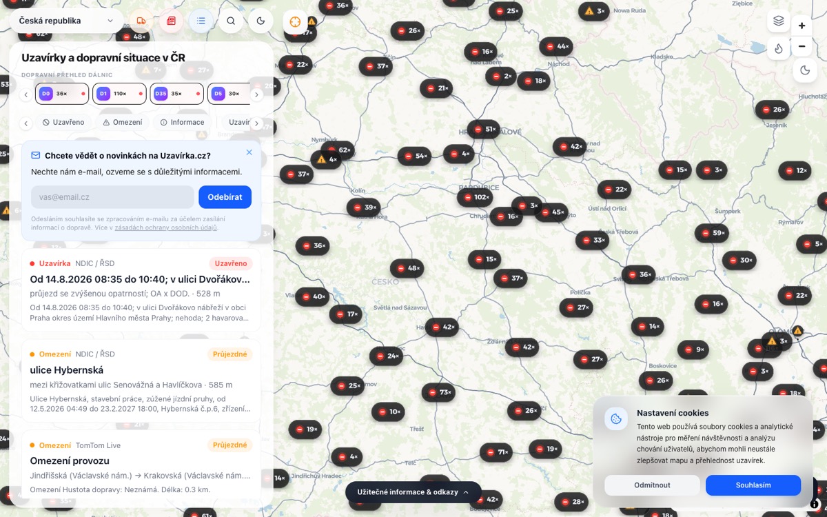 Uzavírka.cz — mapa dopravních uzavírek v ČR